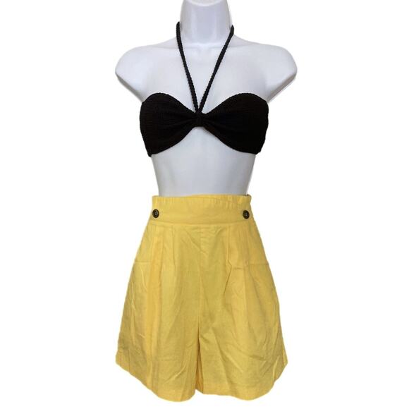 Vintage 80s String Bean Preppy Cottage Boho Sunny Yellow Cotton Shorts XS/S - Picture 1 of 6